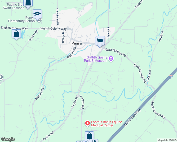 map of restaurants, bars, coffee shops, grocery stores, and more near Taylor Road in Penryn