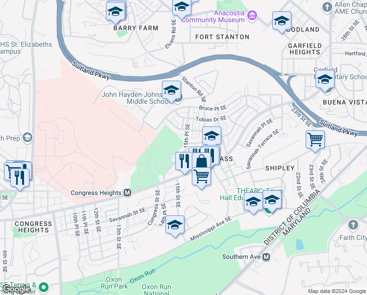 map of restaurants, bars, coffee shops, grocery stores, and more near 3243 15th Place Southeast in Washington