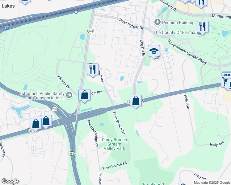 map of restaurants, bars, coffee shops, grocery stores, and more near 4783 Thornbury Drive in Fairfax