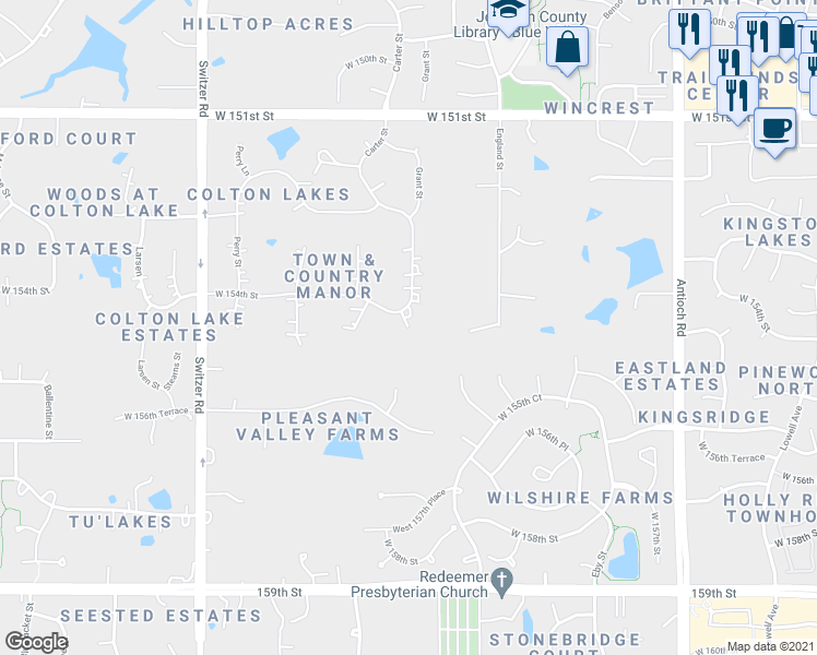 map of restaurants, bars, coffee shops, grocery stores, and more near 16445 Carter Street in Overland Park