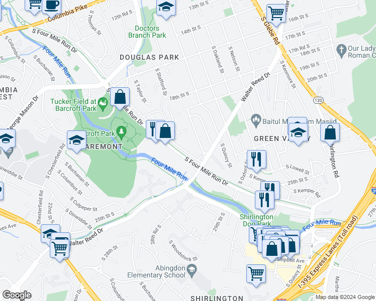 map of restaurants, bars, coffee shops, grocery stores, and more near 101 Independence Avenue Southeast in Washington