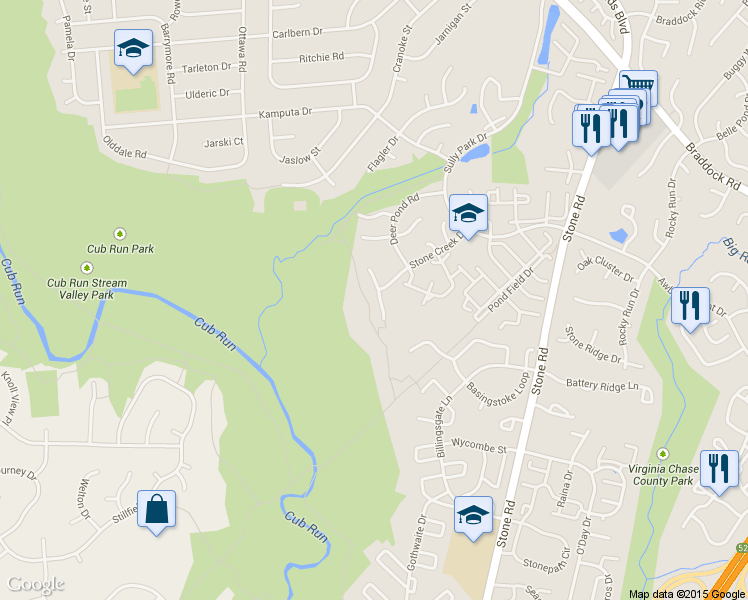 map of restaurants, bars, coffee shops, grocery stores, and more near 5868 Linden Creek Court in Centreville