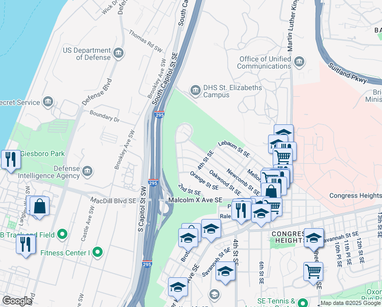 map of restaurants, bars, coffee shops, grocery stores, and more near 212 Oakwood Street Southeast in Washington