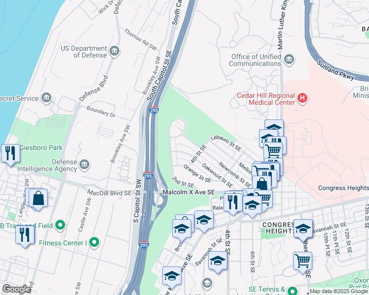 map of restaurants, bars, coffee shops, grocery stores, and more near 101 Independence Avenue Southeast in Washington