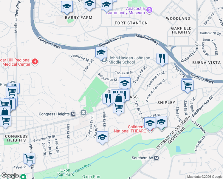 map of restaurants, bars, coffee shops, grocery stores, and more near 101 Independence Avenue Southeast in Washington