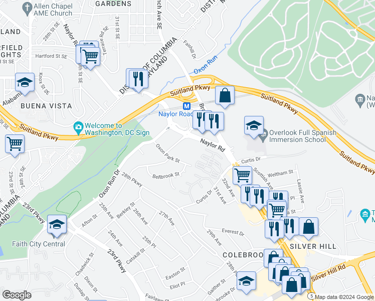 map of restaurants, bars, coffee shops, grocery stores, and more near 3107 Good Hope Avenue in Temple Hills