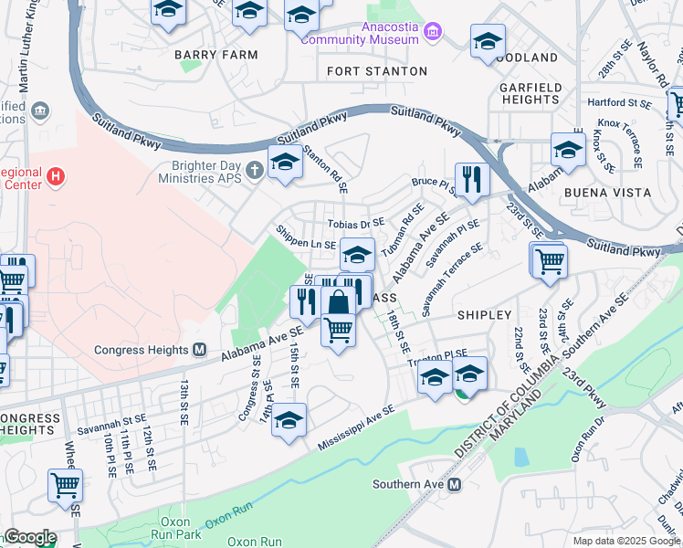map of restaurants, bars, coffee shops, grocery stores, and more near 101 Independence Avenue Southeast in Washington