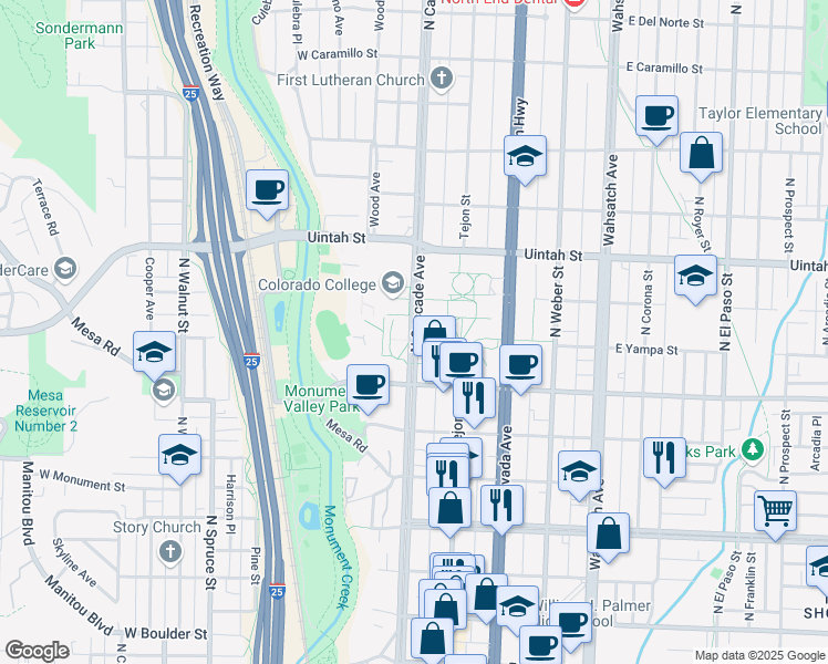 map of restaurants, bars, coffee shops, grocery stores, and more near in Colorado Springs