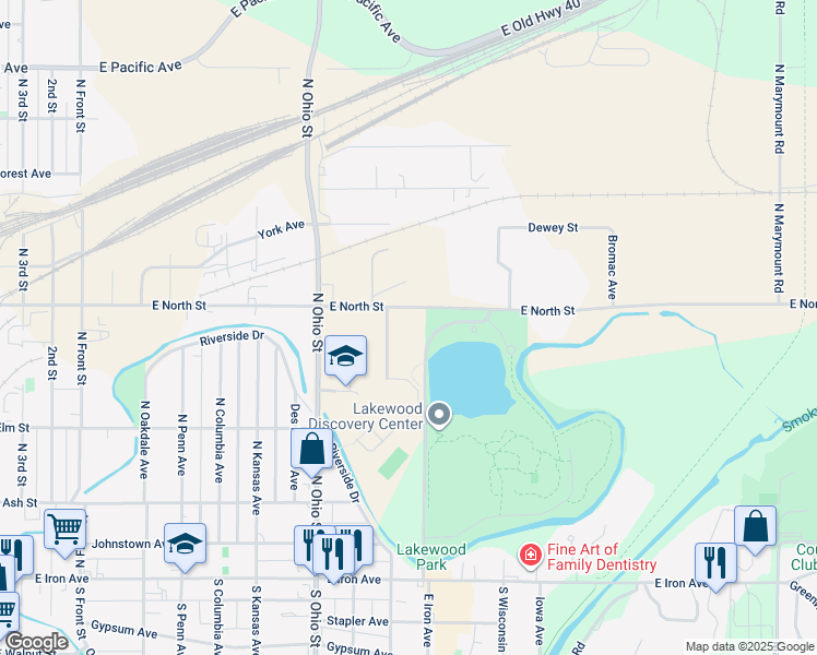 map of restaurants, bars, coffee shops, grocery stores, and more near 1310 E North St in Salina