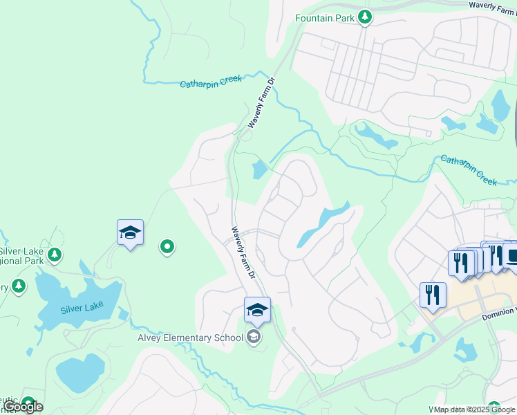 map of restaurants, bars, coffee shops, grocery stores, and more near 15593 Alderbrook Dr in Haymarket