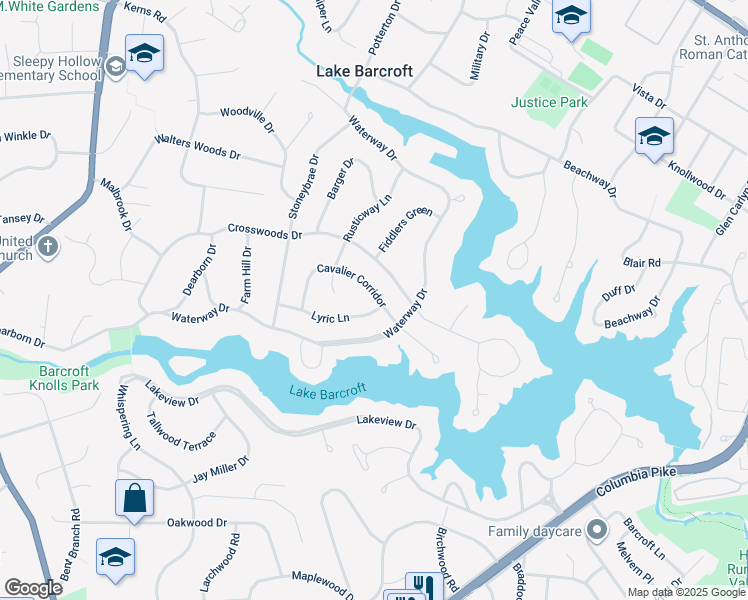 map of restaurants, bars, coffee shops, grocery stores, and more near 6359 Cavalier Corridor in Falls Church