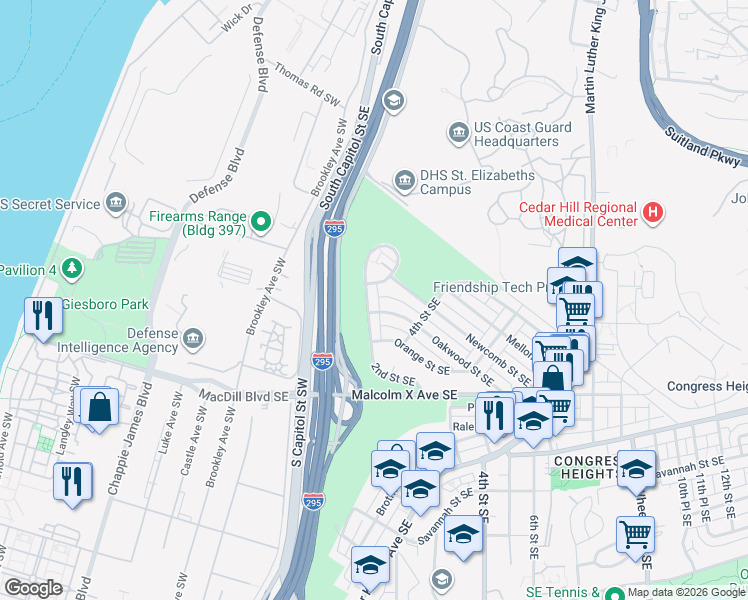 map of restaurants, bars, coffee shops, grocery stores, and more near 101 Independence Avenue Southeast in Washington