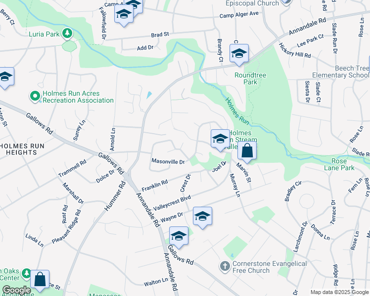 map of restaurants, bars, coffee shops, grocery stores, and more near 7304 Austin Street in Annandale