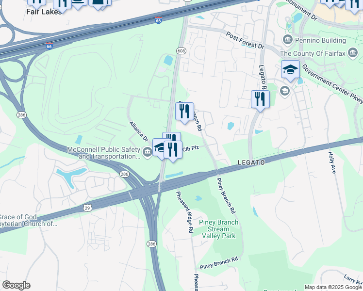 map of restaurants, bars, coffee shops, grocery stores, and more near 4725 West Ox Road in Fairfax