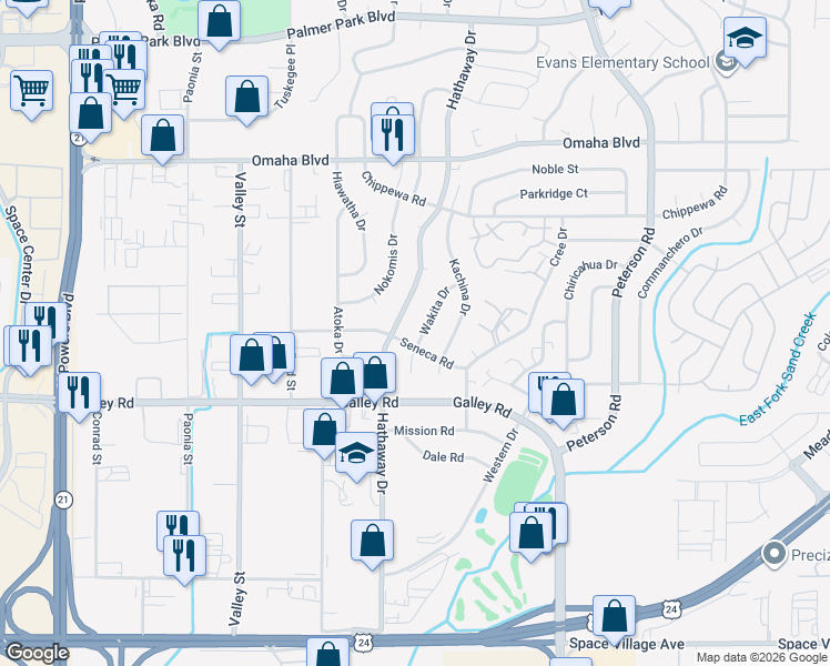 map of restaurants, bars, coffee shops, grocery stores, and more near 1197 Hathaway Drive in Colorado Springs