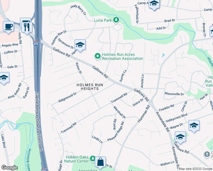 map of restaurants, bars, coffee shops, grocery stores, and more near 7704 Thor Drive in Annandale
