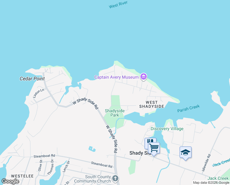 map of restaurants, bars, coffee shops, grocery stores, and more near 1341 E West Shady Side Rd in Shady Side