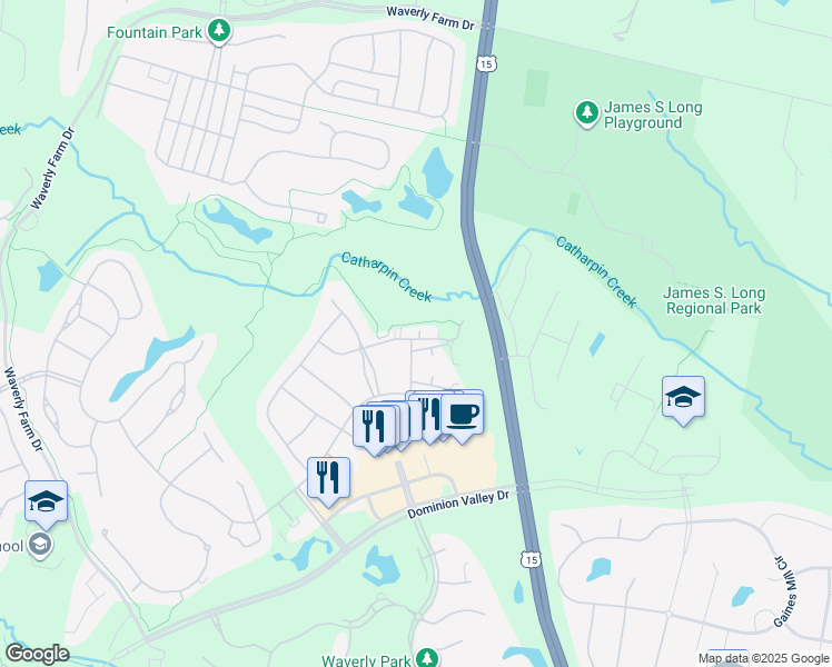 map of restaurants, bars, coffee shops, grocery stores, and more near 15140 Heather Mill Lane in Haymarket
