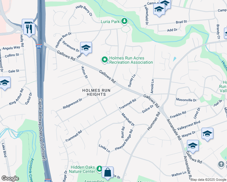 map of restaurants, bars, coffee shops, grocery stores, and more near 7704 Thor Drive in Annandale