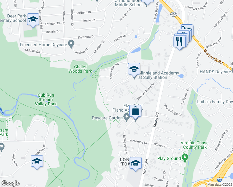 map of restaurants, bars, coffee shops, grocery stores, and more near 5837 Watermark Circle in Centreville