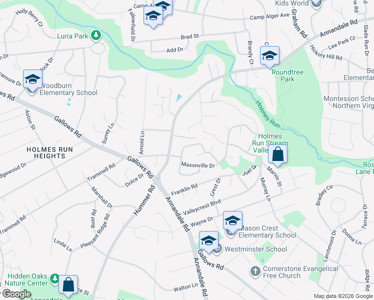 map of restaurants, bars, coffee shops, grocery stores, and more near 7407 Austin Street in Annandale