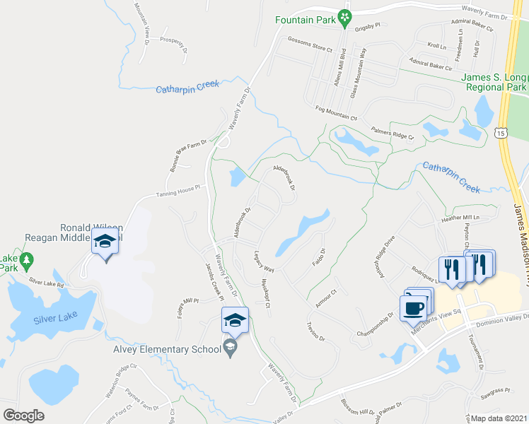 map of restaurants, bars, coffee shops, grocery stores, and more near 5224 Addlerfield Way in Haymarket