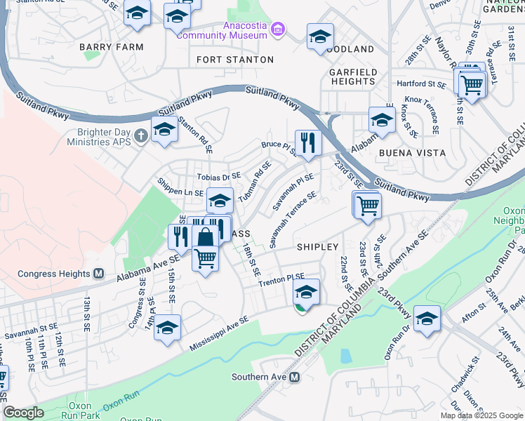 map of restaurants, bars, coffee shops, grocery stores, and more near 3300 18th Place Southeast in Washington