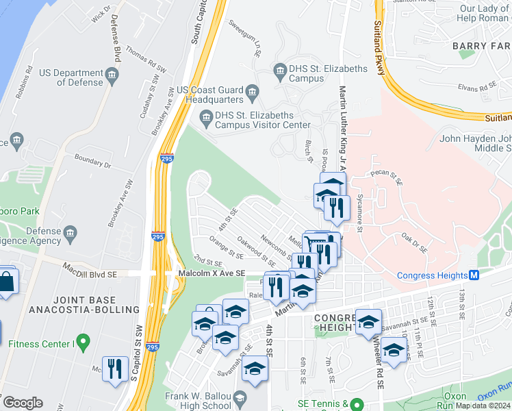 map of restaurants, bars, coffee shops, grocery stores, and more near 101 Independence Avenue Southeast in Washington