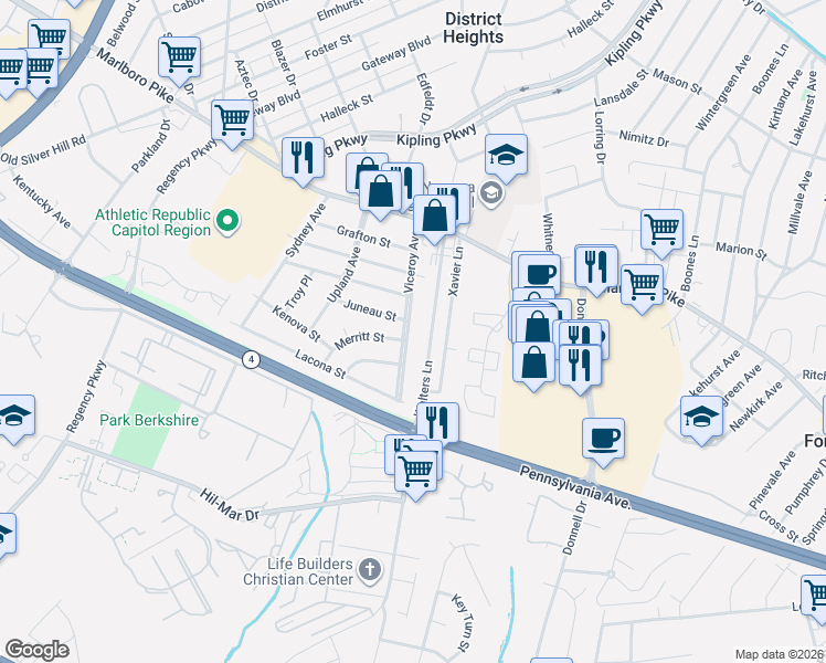 map of restaurants, bars, coffee shops, grocery stores, and more near 101 Independence Avenue Southeast in Washington