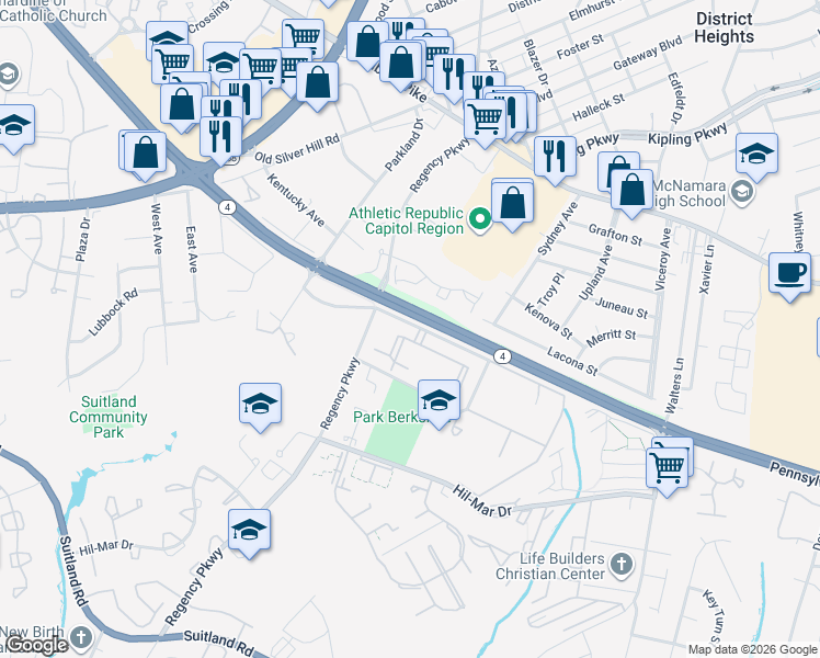 map of restaurants, bars, coffee shops, grocery stores, and more near 101 Independence Avenue Southeast in Washington