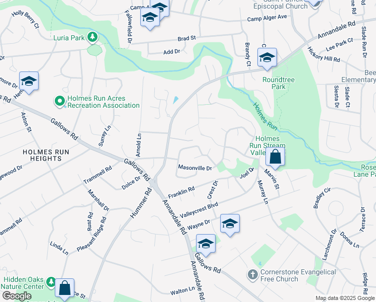 map of restaurants, bars, coffee shops, grocery stores, and more near 7405 Austin Street in Annandale