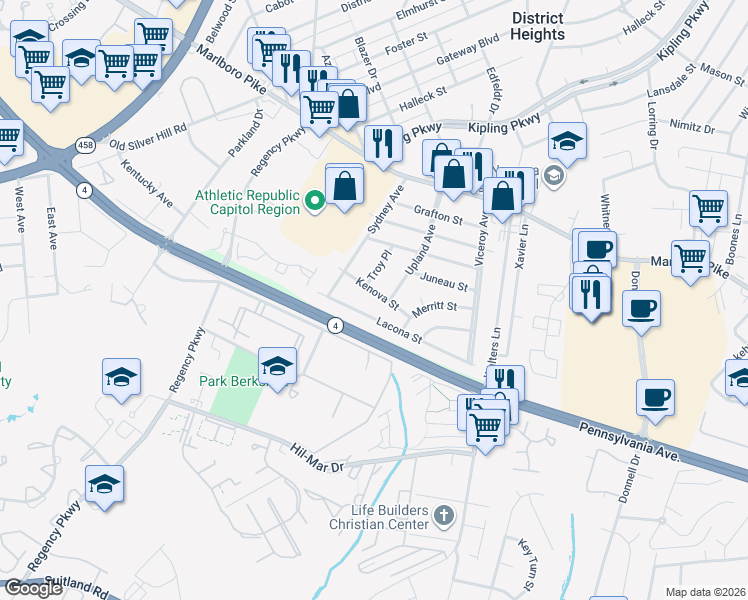 map of restaurants, bars, coffee shops, grocery stores, and more near 101 Independence Avenue Southeast in Washington
