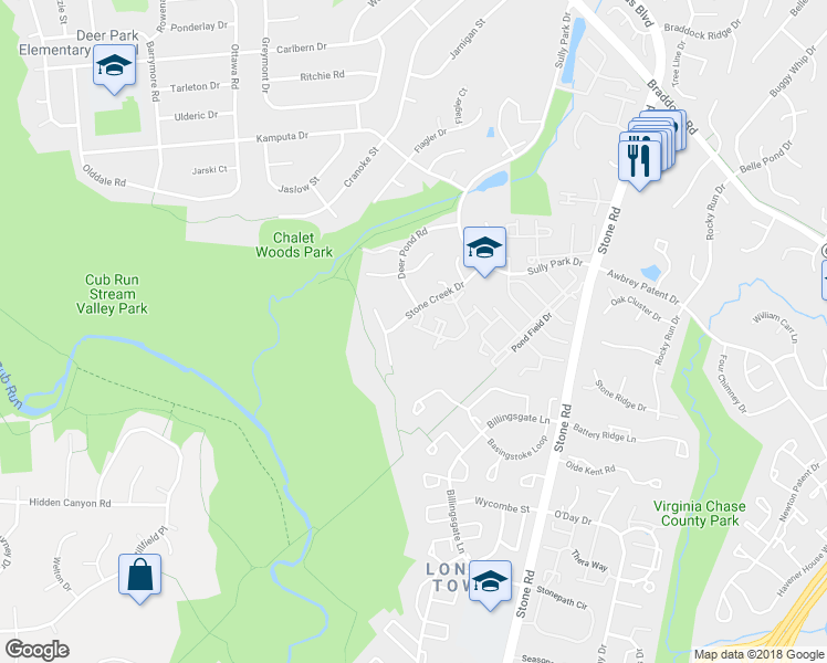 map of restaurants, bars, coffee shops, grocery stores, and more near 5845 Watermark Circle in Centreville