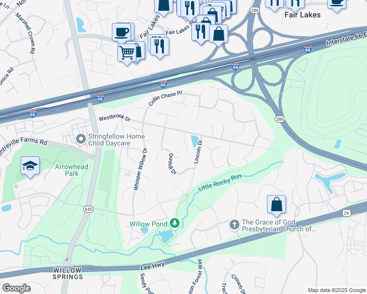 map of restaurants, bars, coffee shops, grocery stores, and more near 5006 Ethels Pond Court in Fairfax