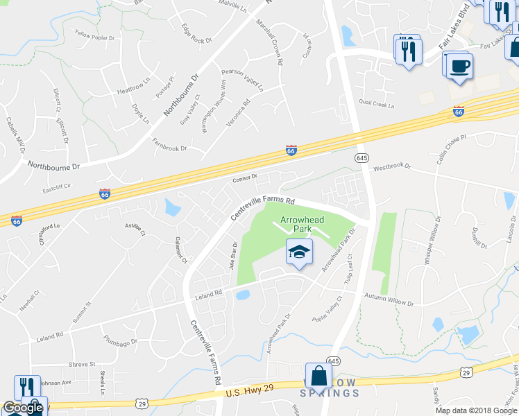 map of restaurants, bars, coffee shops, grocery stores, and more near 5077 Sapphire Sky Lane in Centreville