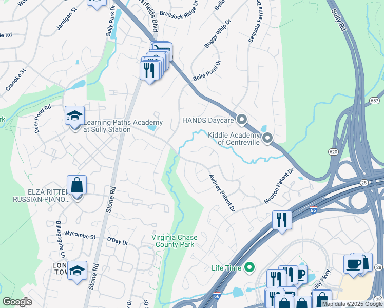 map of restaurants, bars, coffee shops, grocery stores, and more near 14529 William Carr Lane in Centreville