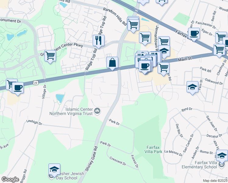 map of restaurants, bars, coffee shops, grocery stores, and more near 11304 Nancyann Way in Fairfax