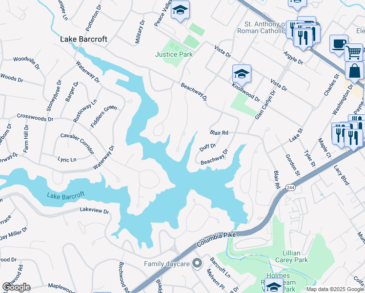 map of restaurants, bars, coffee shops, grocery stores, and more near 3429 Greentree Drive in Falls Church