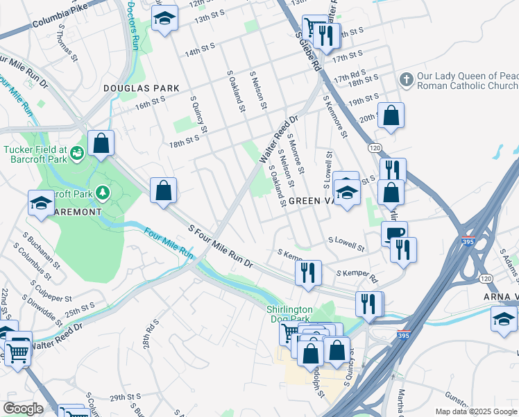 map of restaurants, bars, coffee shops, grocery stores, and more near 2133 South Pollard Street in Arlington
