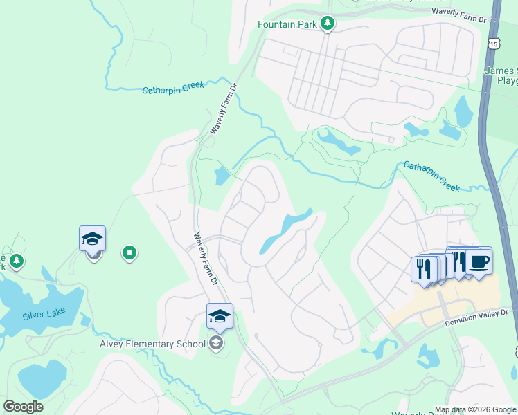 map of restaurants, bars, coffee shops, grocery stores, and more near 5229 Addlerfield Way in Haymarket