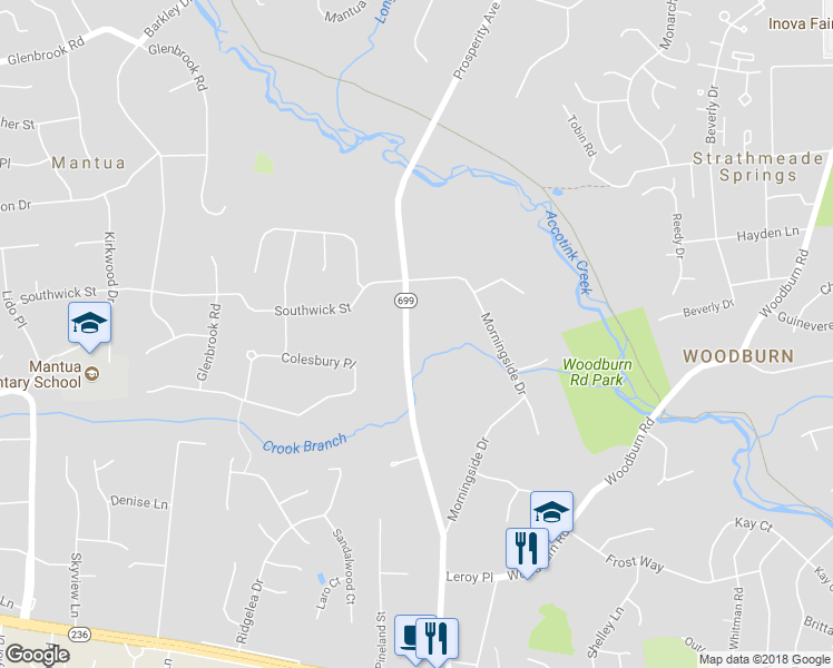 map of restaurants, bars, coffee shops, grocery stores, and more near 3617 Prosperity Avenue in Fairfax