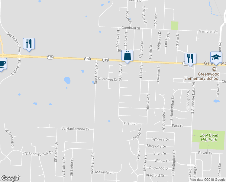 map of restaurants, bars, coffee shops, grocery stores, and more near 2101 Grant Circle in Greenwood