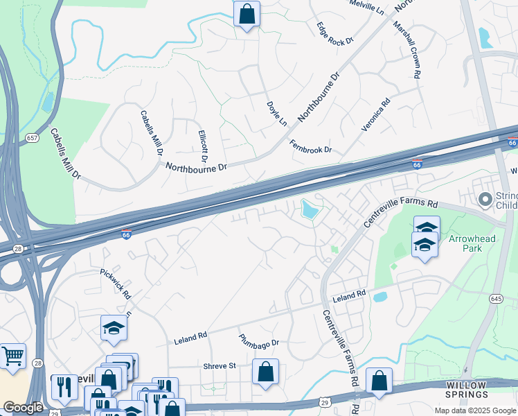 map of restaurants, bars, coffee shops, grocery stores, and more near 13660 Lavender Mist Lane in Centreville