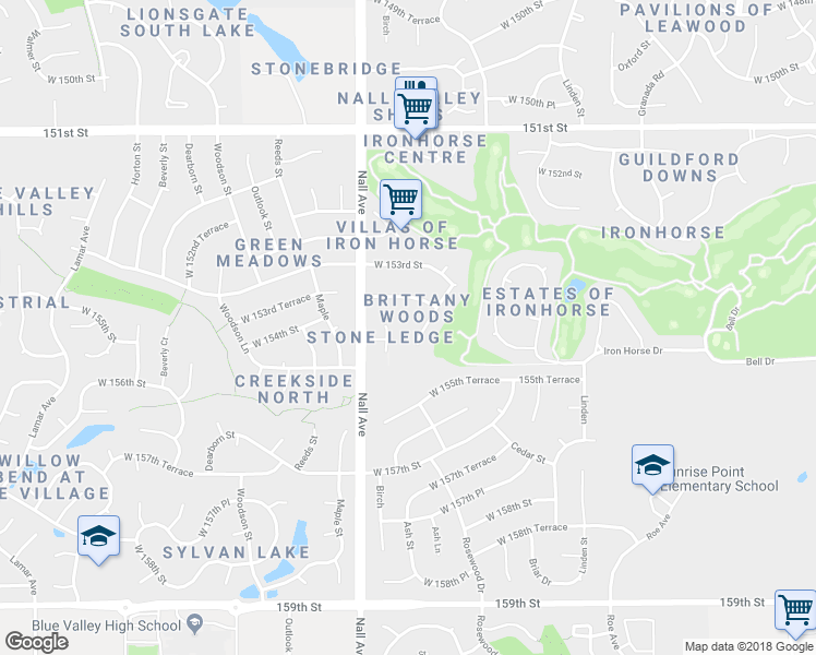 map of restaurants, bars, coffee shops, grocery stores, and more near 15324 Rosewood Street in Leawood