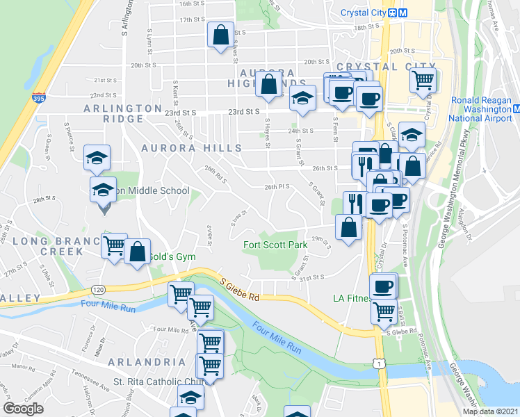 map of restaurants, bars, coffee shops, grocery stores, and more near 2765 Fort Scott Dr in Arlington