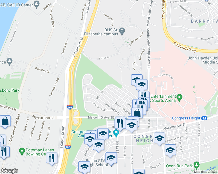 map of restaurants, bars, coffee shops, grocery stores, and more near 101 Independence Avenue Southeast in Washington