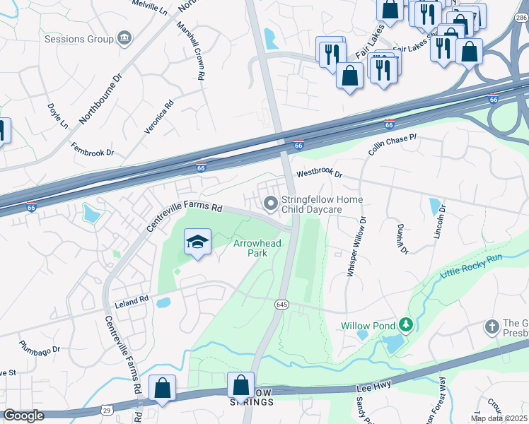 map of restaurants, bars, coffee shops, grocery stores, and more near 4986 Centreville Farms Road in Centreville
