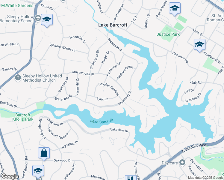 map of restaurants, bars, coffee shops, grocery stores, and more near 6359 Cavalier Corridor in Falls Church