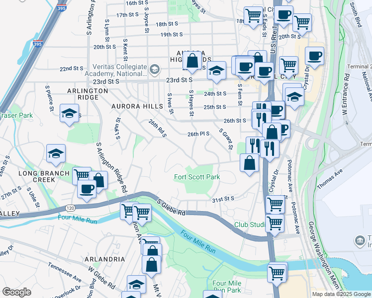 map of restaurants, bars, coffee shops, grocery stores, and more near 2765 Fort Scott Dr in Arlington