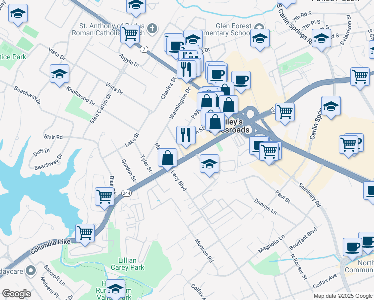 map of restaurants, bars, coffee shops, grocery stores, and more near 5860 Columbia Pike in Bailey's Crossroads
